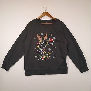 Festive Holiday Unbranded Unisex L Black Reindeer Dog Light Graphic Sweatshirt